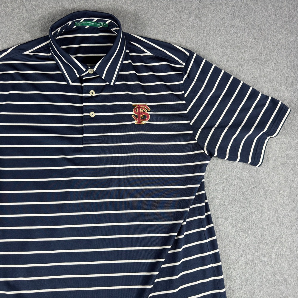 Florida State FSU Southern Tide Club Polo Shirt Mens M Blue Striped Seminoles